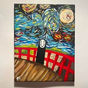 Spirited Away/ Starry Night inspired painting 8x10 frame